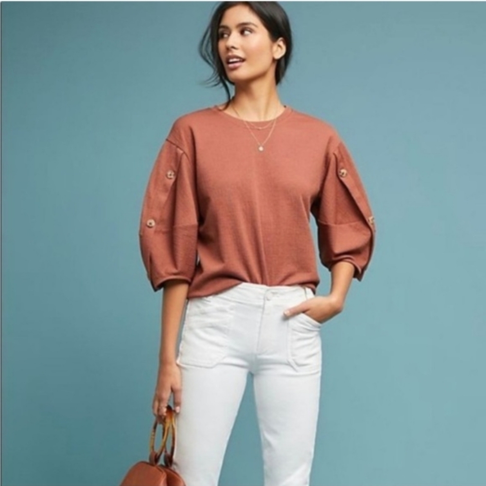 Current Air Anthropologie Rust Balloon Sleeve Textured Blouse S